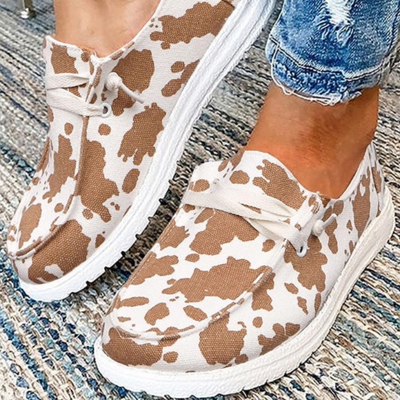 Restocked! Brown Cow Print Lace Up Flat Sneakers Similar to Hey Dude